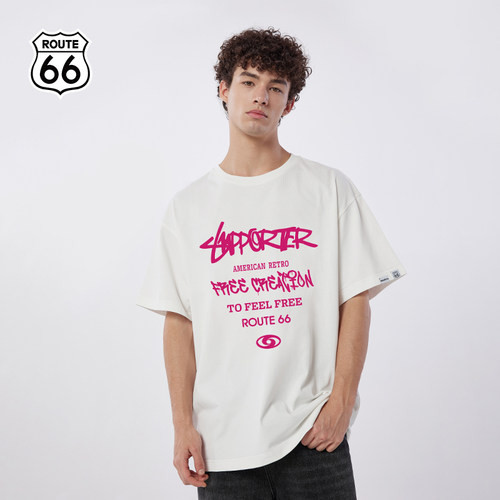 ROUTE66手写体字母印花T恤