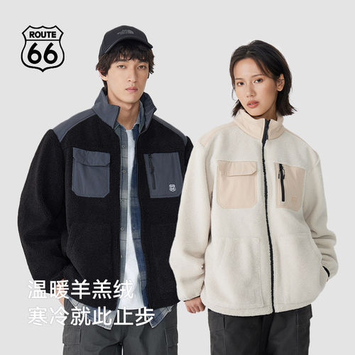 ROUTE66/66号公路羊羔绒棉服外套男冬季户外加厚抓绒衣保暖棉衣女