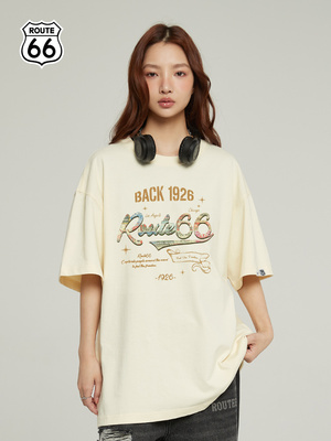 ROUTE66发泡立体字母短袖T恤夏季重磅310g美式复古潮流宽松体恤