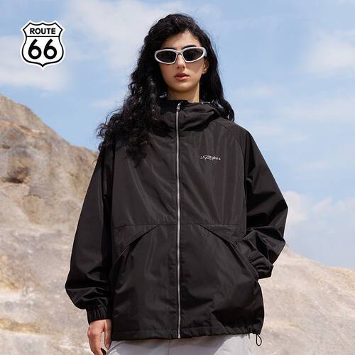 ROUTE66秋季宽松休闲冲锋夹克外套情侣装美式复古潮流连帽上衣