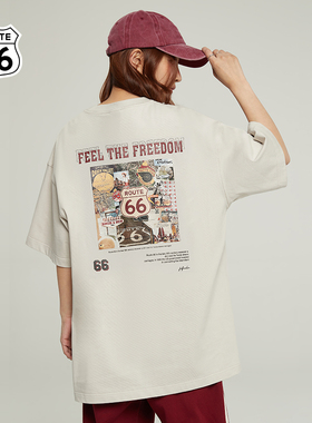 66号公路/ROUTE66美式复古潮流t恤夏季情侣装短袖男重磅310g体恤