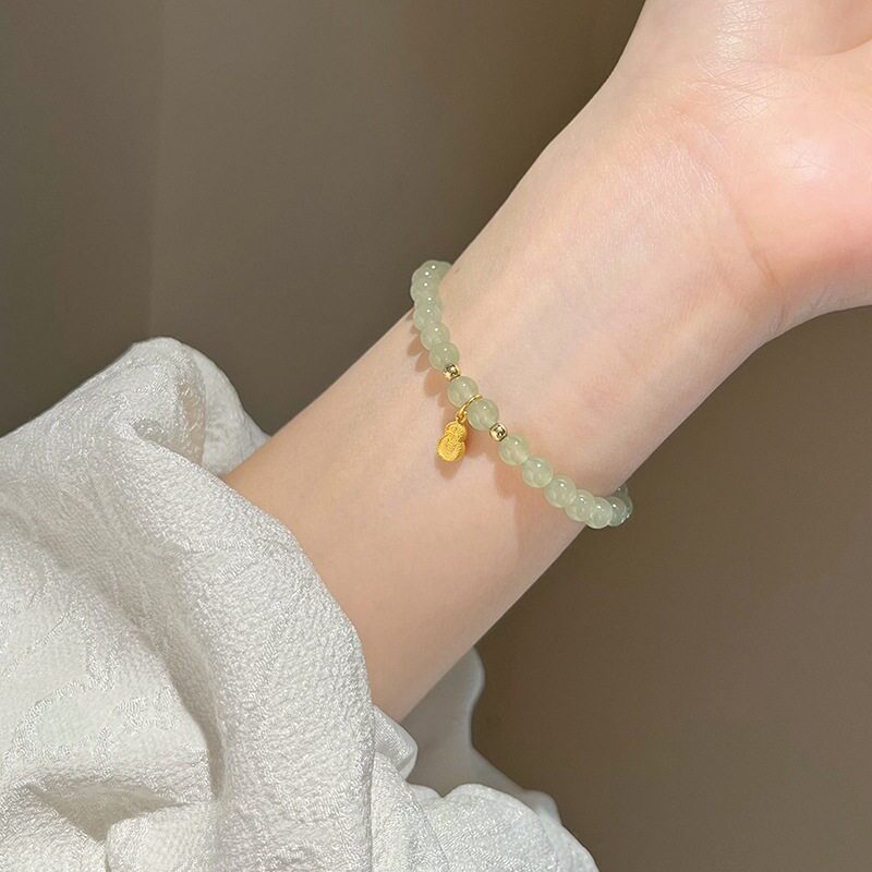 和田玉青白玉玉石手串圆珠礼物晴水妈妈小众叠戴女手链国风日常