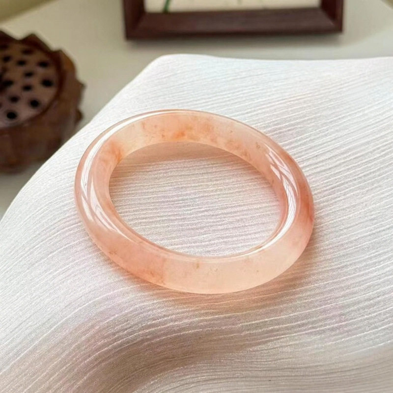 纯天然桃花酿手镯粉色金丝玉石