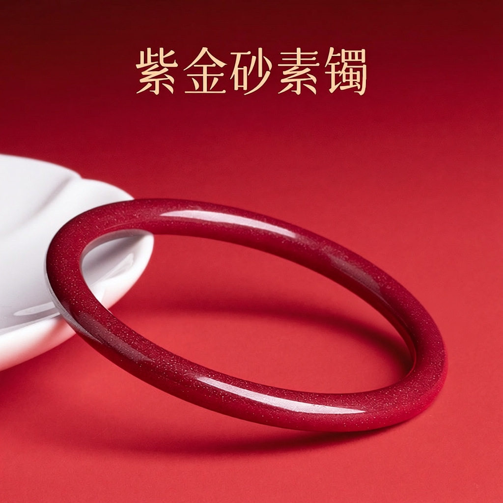 紫金砂圆条手镯本命年饰品朱砂