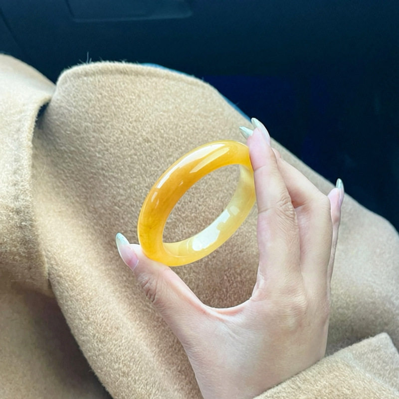 天然冰种黄龙玉手镯女款冰透
