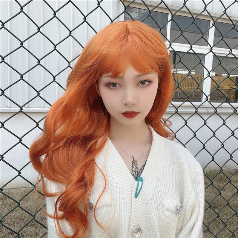厂家新款动漫cosplay假发女空气刘海长卷发蓬松大波浪浅粉色假毛