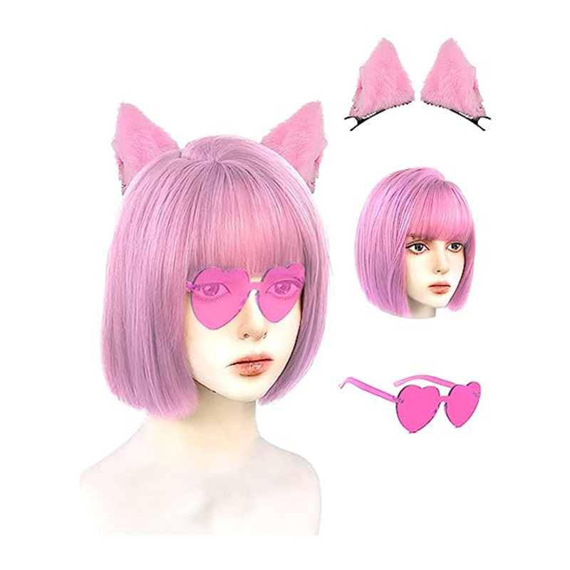 彩色鲍勃假发配霓虹眼镜cosplay