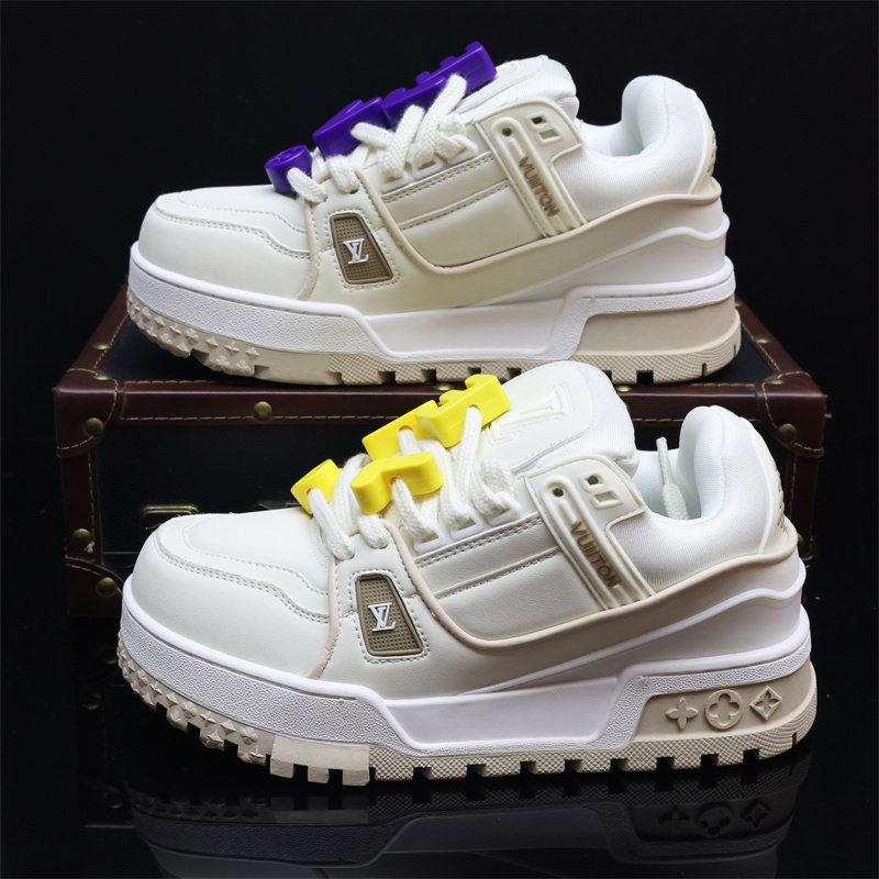 小众设计情侣鞋子小胖丁真皮厚底内增高休闲面包鞋男女小白鞋板鞋