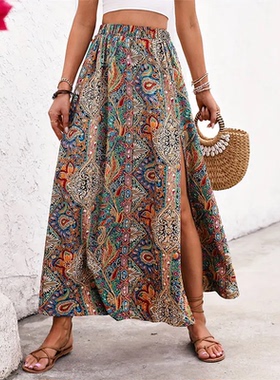 Bohemian Boho Retro Floral Print Skirts Women Indie Folk Sum