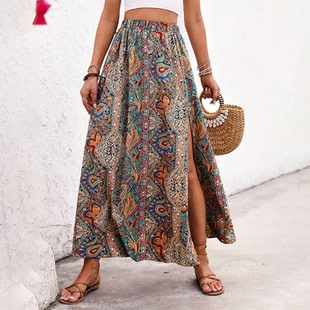 Floral Print Folk Boho Sum Indie Retro Women Bohemian Skirts