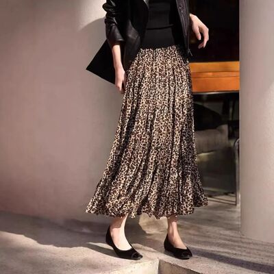 Slimming Leopard Print Half Skirt A- Line Midi Skirt Flatter