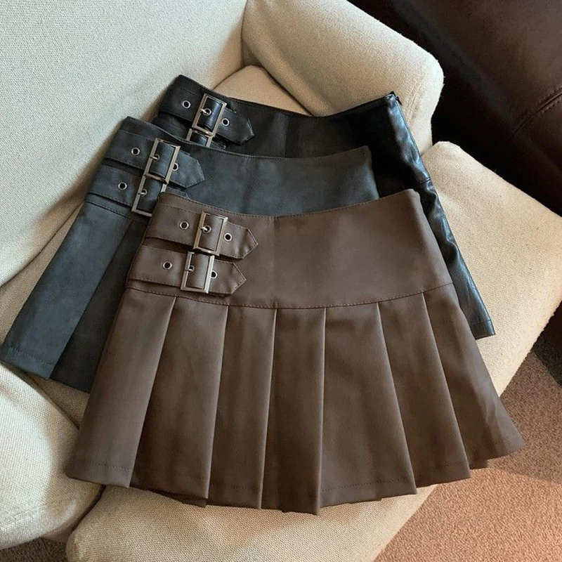 S-3XL Y2K Pu Leather Mini Skirts Women Streetwear High Waist