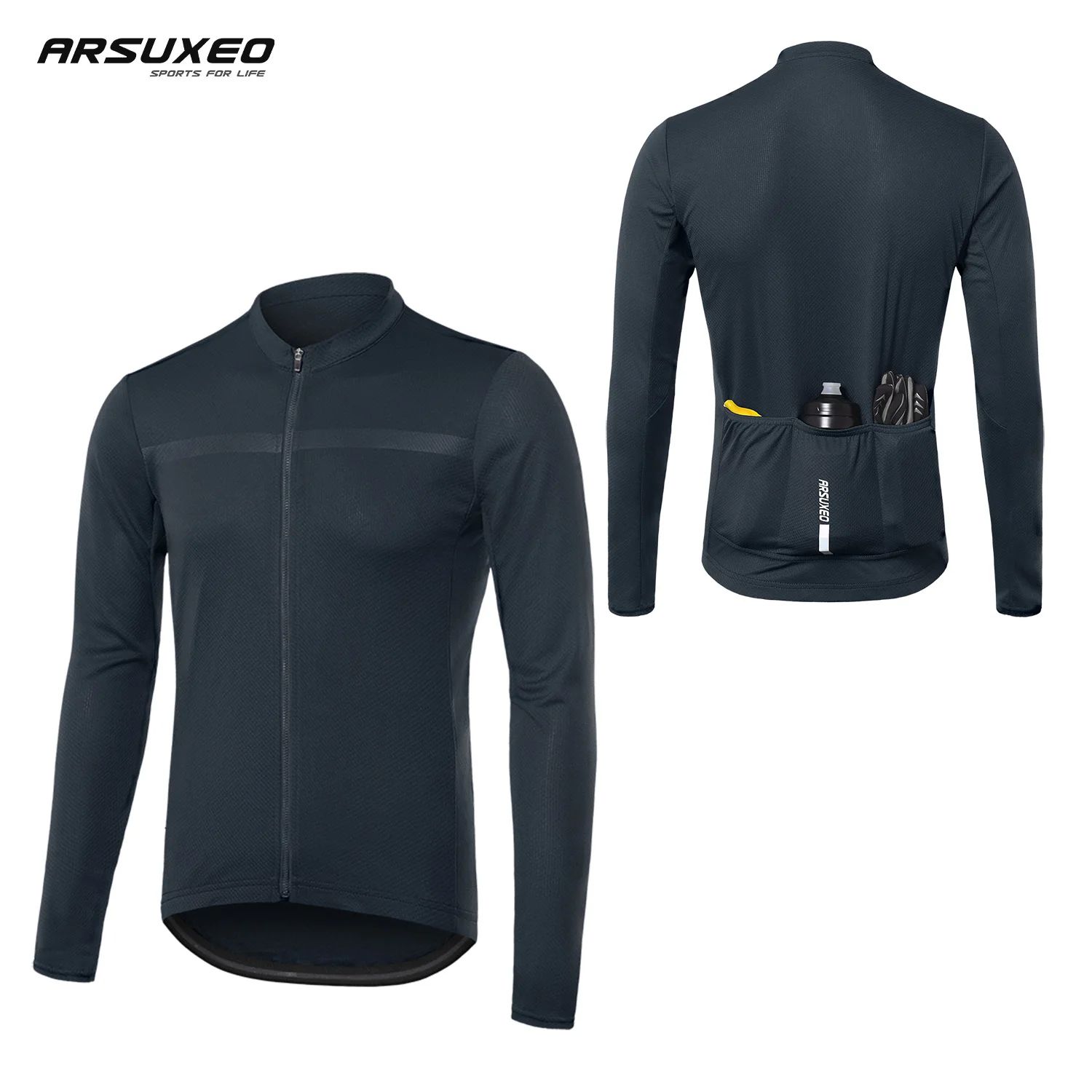 ARSUXEO Men's Cycling Jersey Long Sleeve Slim Fit MTB Bike J