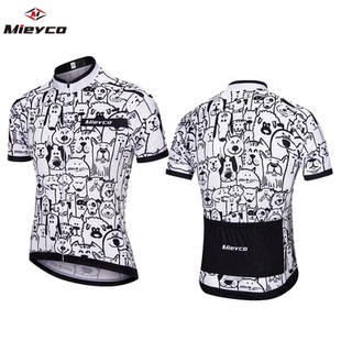 Men Breathable Unisex White Cartoon Cat Cycling Jersey Sprin