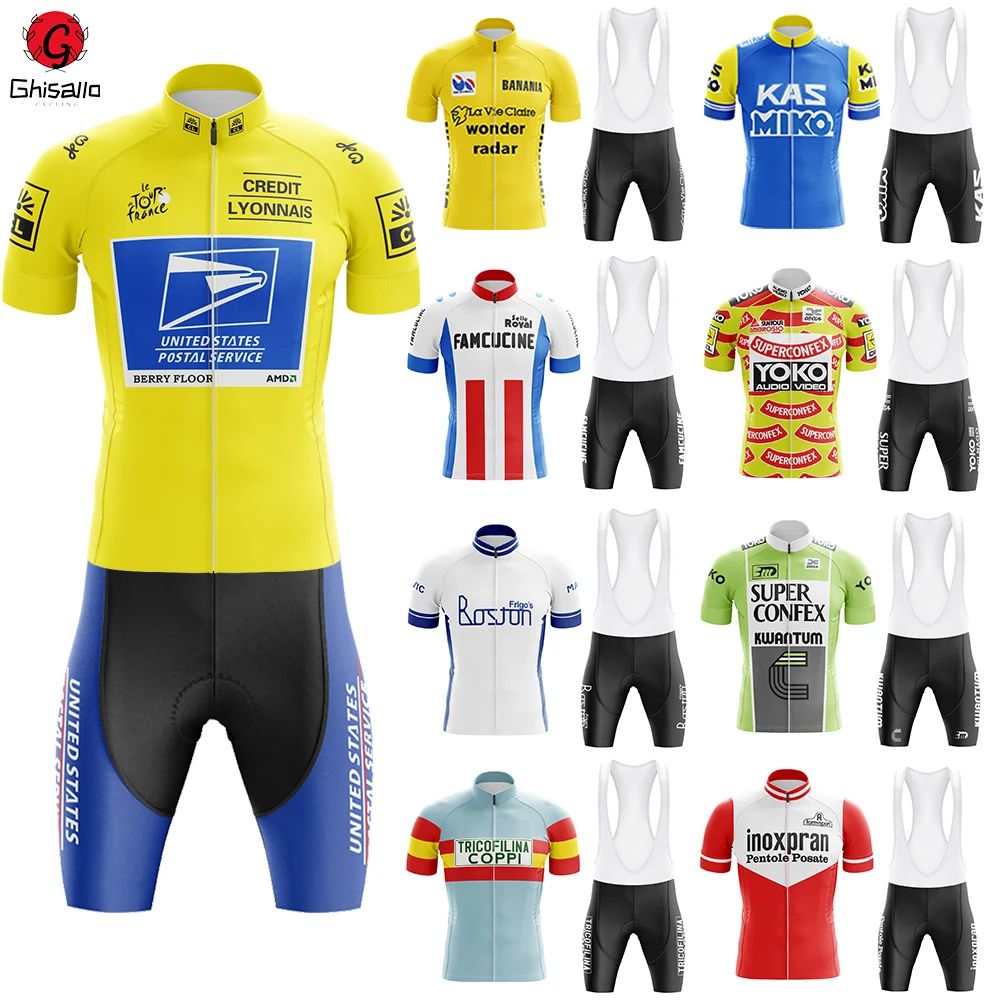 Retro Cycling Jersey Set for Men, Bicycle Suit, Summer Sleev