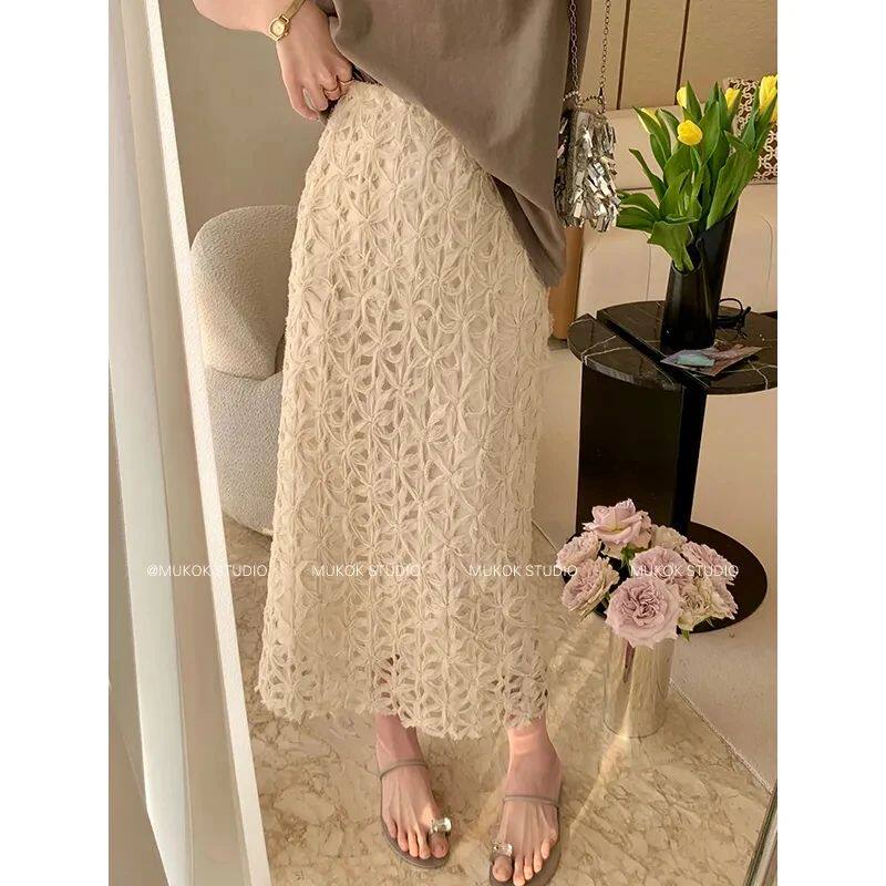 White Hollow Half Dress Female Spring New Skirts High-Waiste