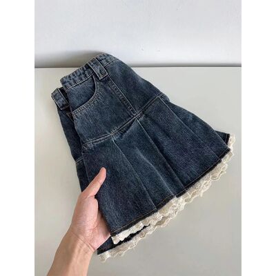 American Retro Kawaii Denim Mini Skirt Women Sexy Gyaru Lace