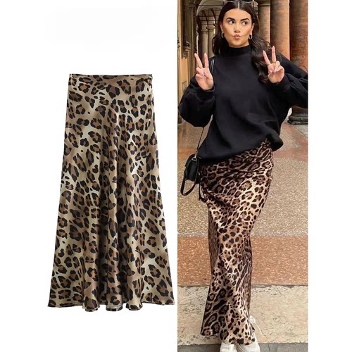 Mooyufon 2024 Women Fashion Leopard Print Skirt Vintage High