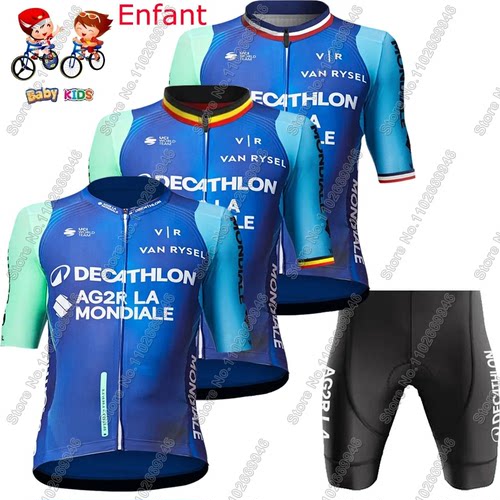 Kids Ag2r 2025 France Team Belgium Cycling Jersey Set Boys G