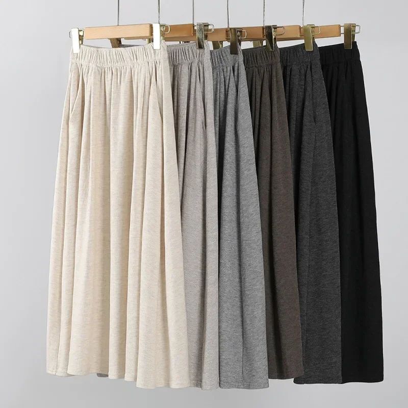 Grey High-waisted Slimming Umbrella Skirt Medium-length Knit