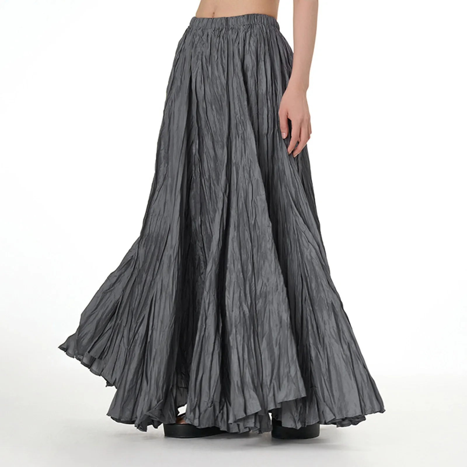 Flowing Pleated Skirts Women's Solid Elastic Waist Oversized