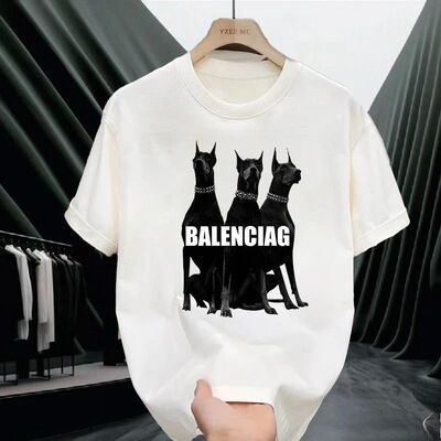 Popular heavy cotton 100 summer Doberman short-sleeved print