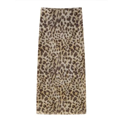 Fashion Leopard Print Long Skirts Women Elegant Mesh High Wa
