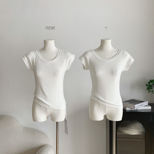 白色u领正肩短袖t恤女2026新款夏纯色气质修身独特漂亮巨好看上衣 - 封面
