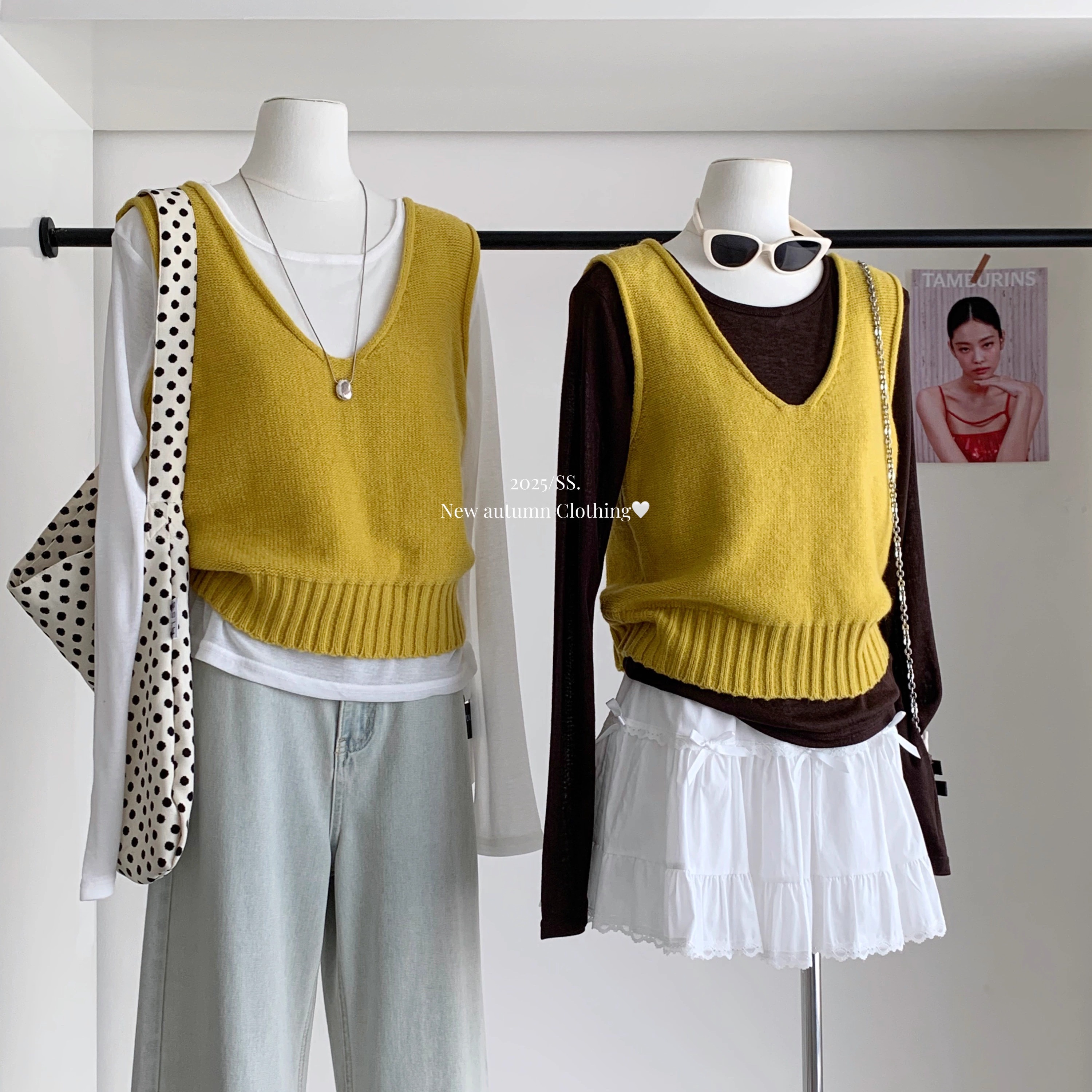 针织无袖马甲背心女+打底长袖T恤