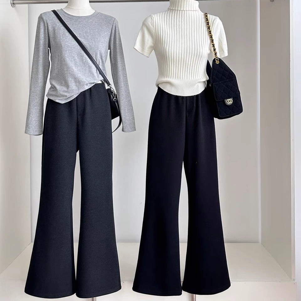 醋酸绵羊毛双层复合微喇裤黑色