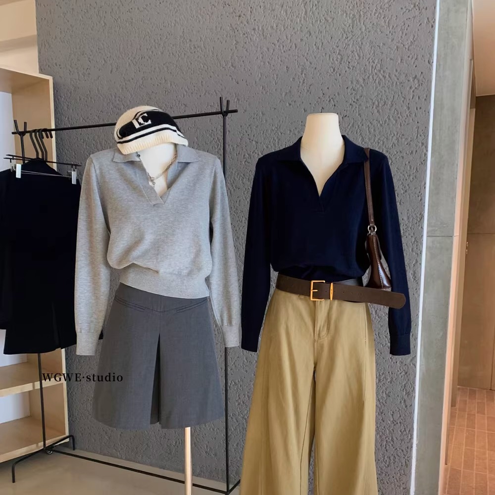 老钱风翻领Polo衫毛衣女巨好看的