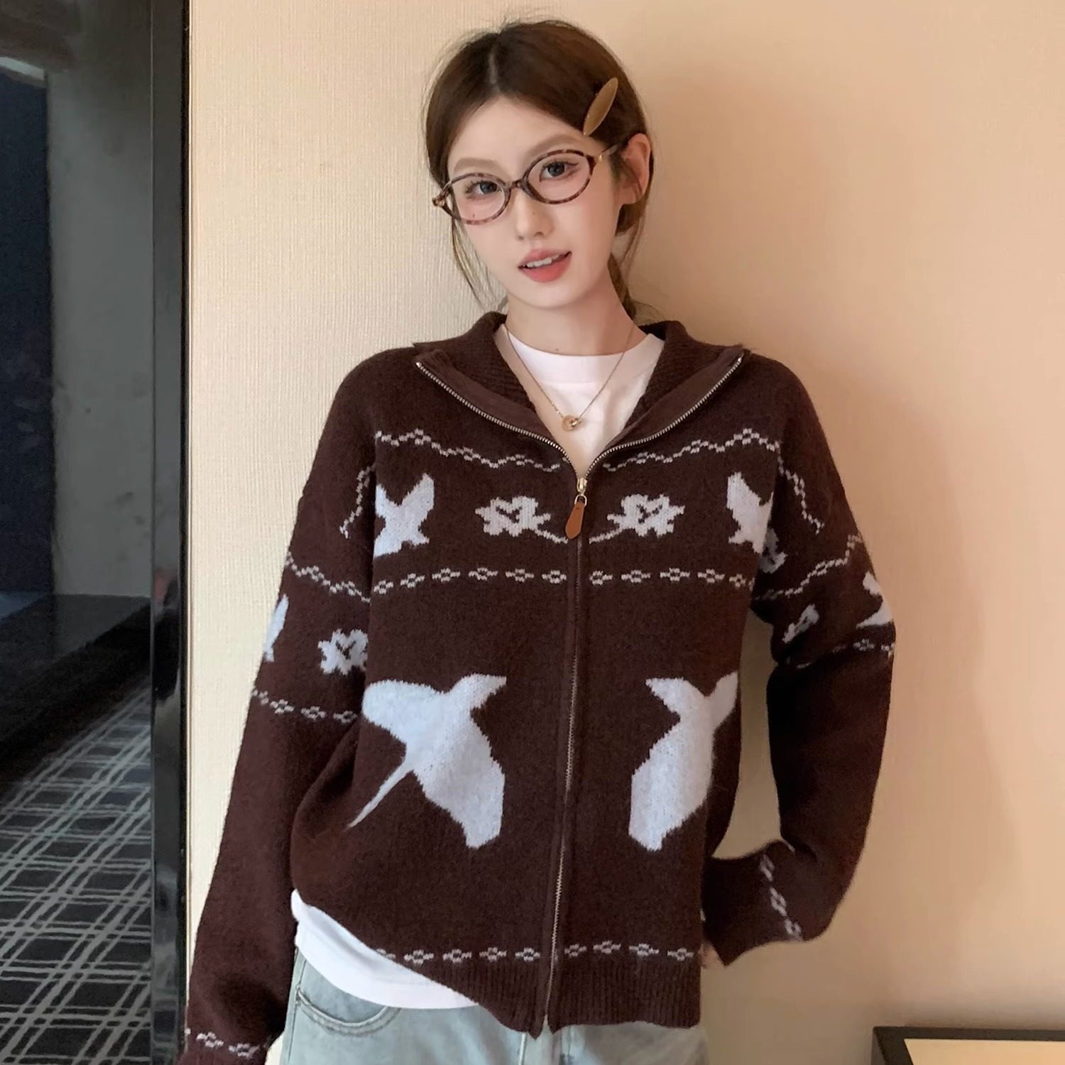 重工高级感提花软糯毛衣短外套