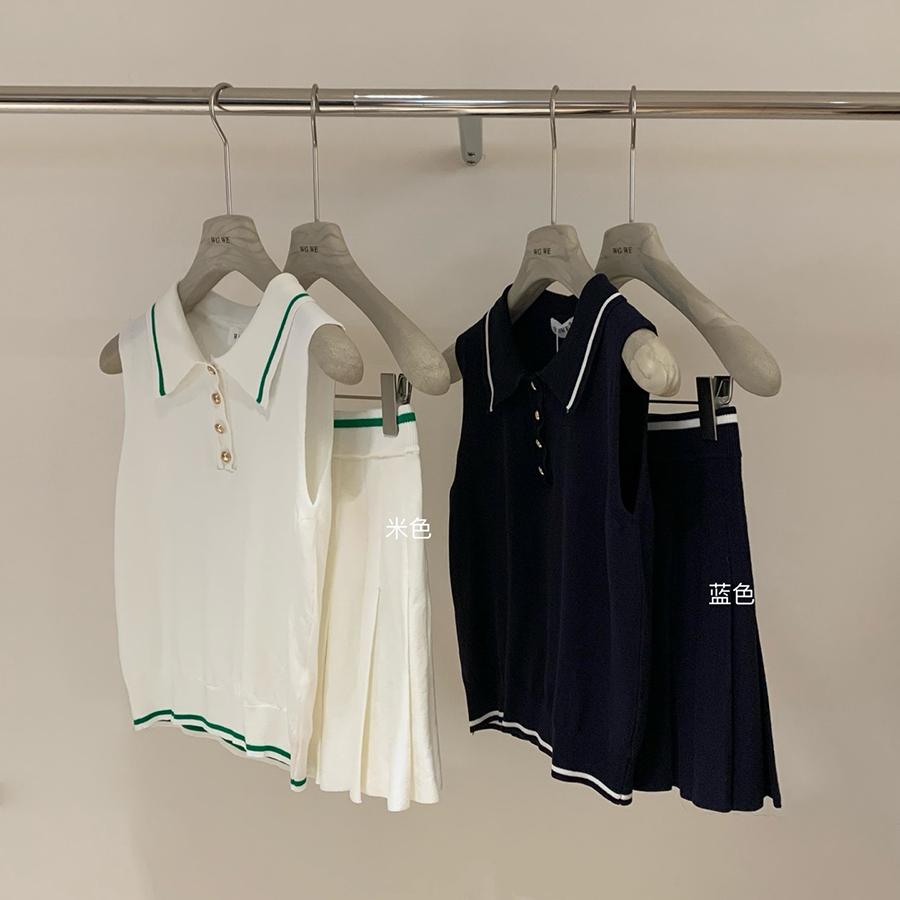 缪少女polo两件套背心+休闲半裙