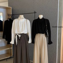 法式气质高端小资小上衣白色长袖衬衫巨好看的早秋设计感小众衬衣