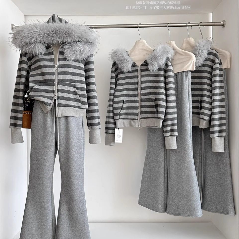 加绒厚实超显瘦!毛领卫衣短外套女+休闲卫裤子超好看冬装一整套装,女装/女士精品,时尚套装,淘宝优惠券,粉丝福利购,淘宝优惠卷
