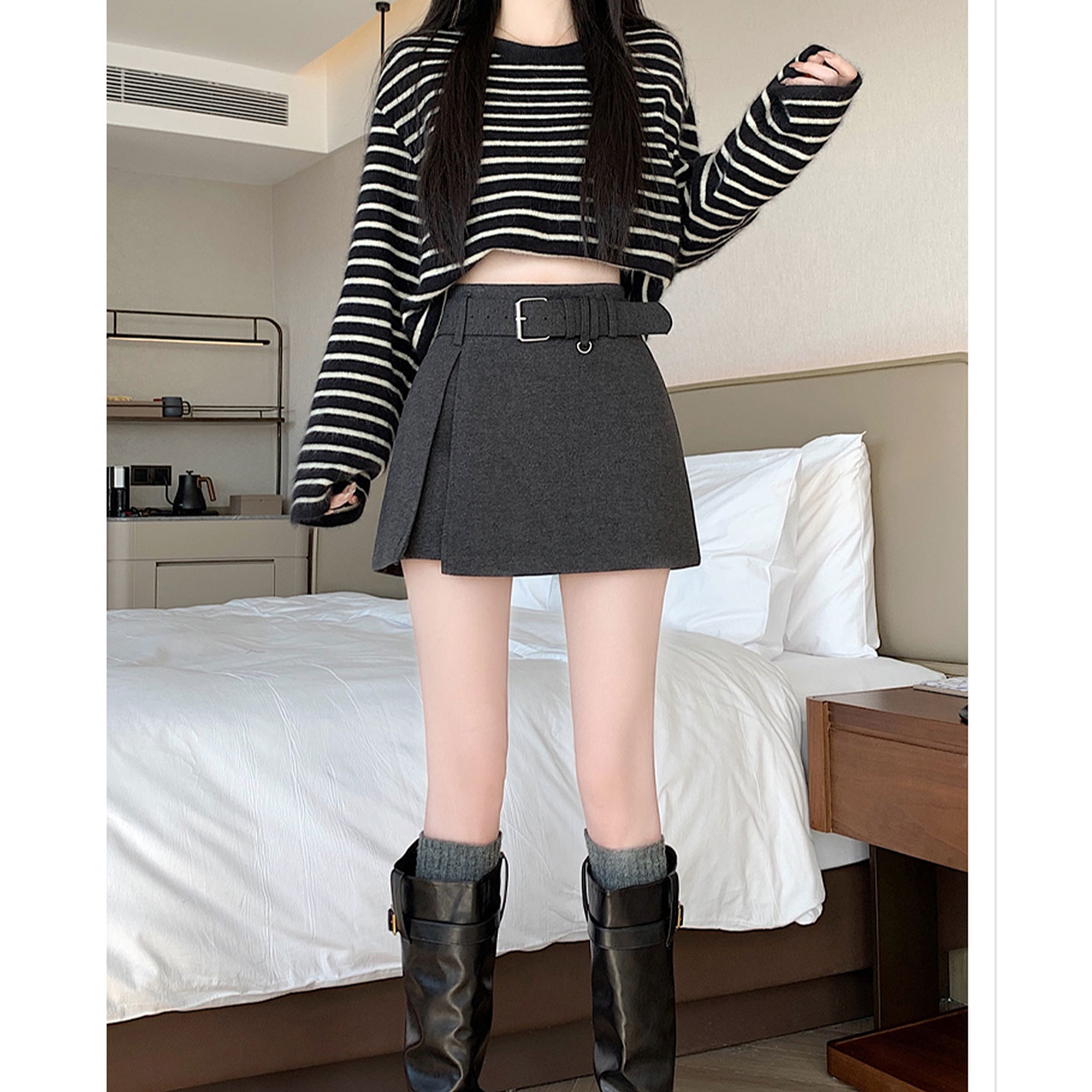 【赠运费险】灰色毛呢半身裙