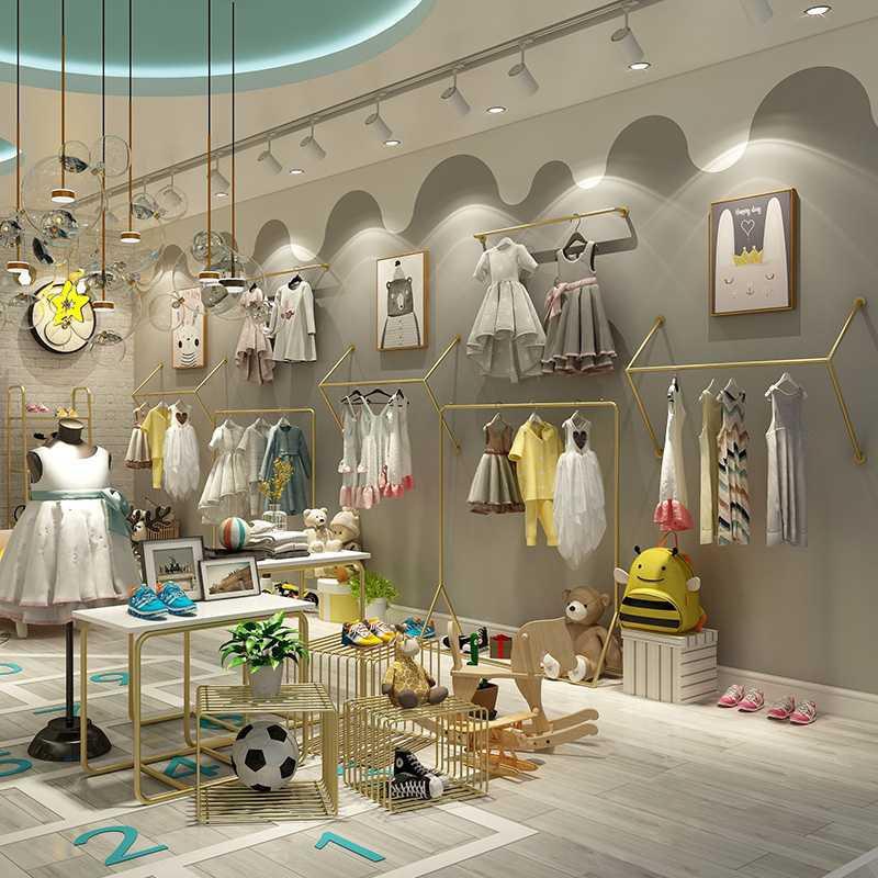 童装店展示架上墙壁挂式儿童服装店装修效果图设计落地式装饰货.