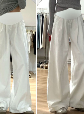 孕妇裤春秋冬外穿时尚大码宽松白色高腰垂感老钱风加绒加长休闲裤