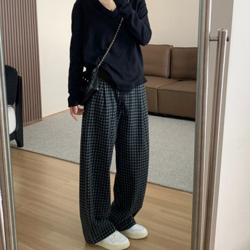 孕妇裤子春秋冬季外穿时尚大码高个子加绒加厚格子垂感百搭休闲裤