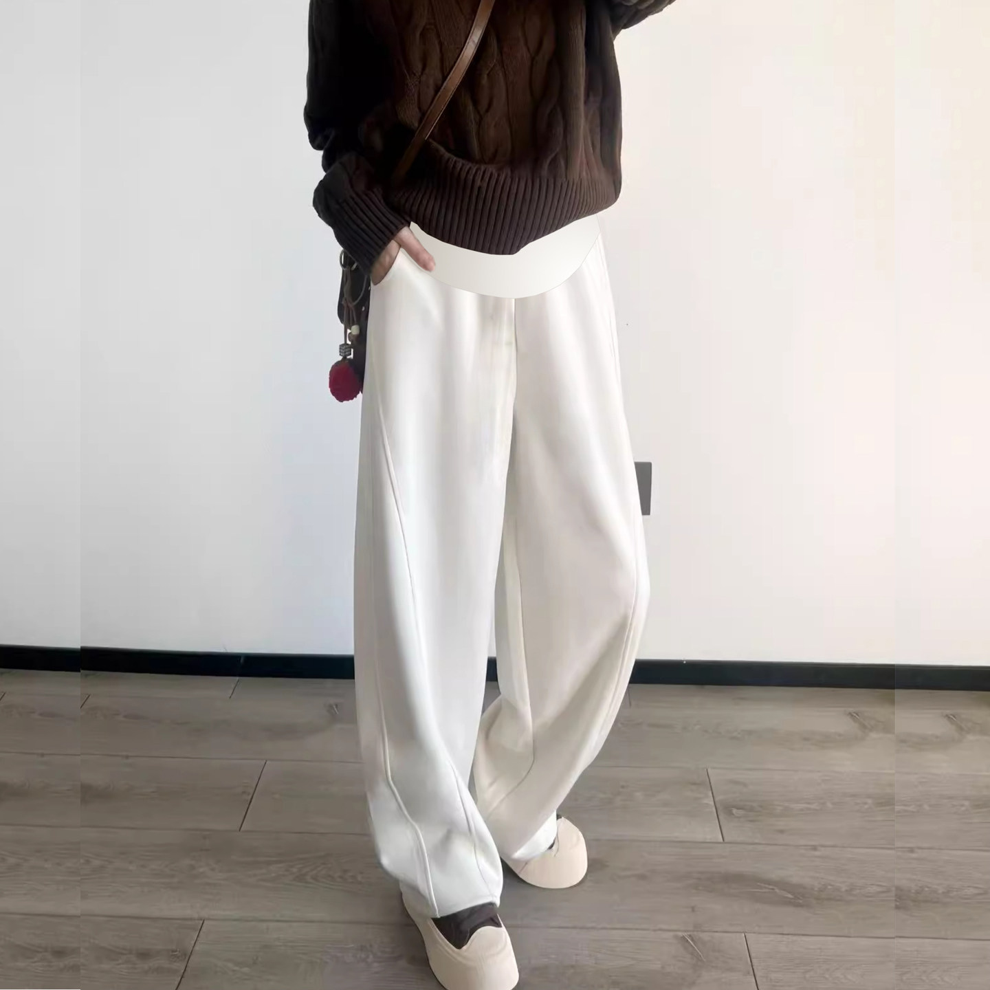 白色气质孕妇裤春秋新品高腰托腹阔腿裤垂感直筒弯刀长裤休闲卫裤,孕妇装/孕产妇用品/营养,孕妇休闲裤,淘宝优惠券,粉丝福利购,淘宝优惠卷
