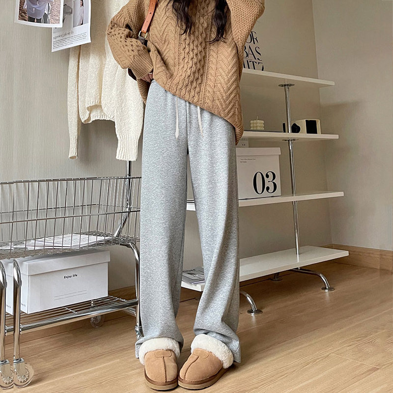 孕妇裤春秋冬款加绒运动裤无托腹布款垂感阔腿裤休闲加厚灰色卫裤