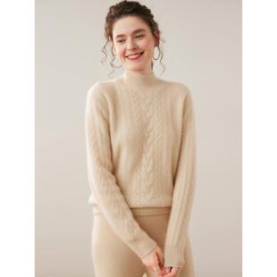 MONLOUVE法式覆古绞花衫女半高领长袖打底毛衣2025新款内搭保暖衫