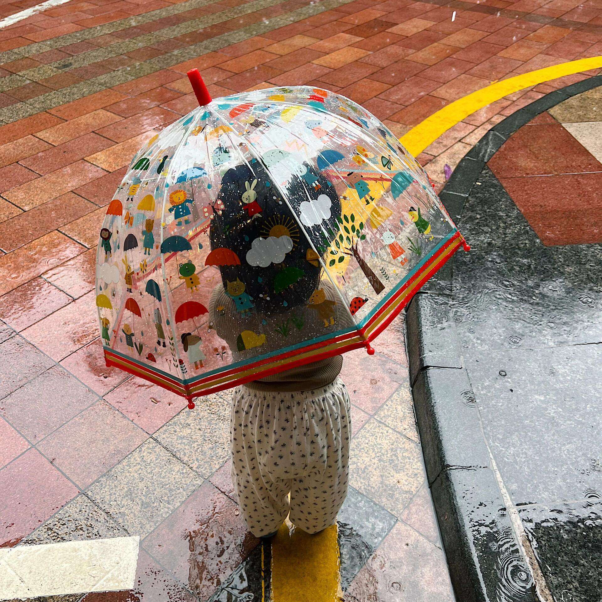 儿童女孩透明森林拱形长柄雨伞