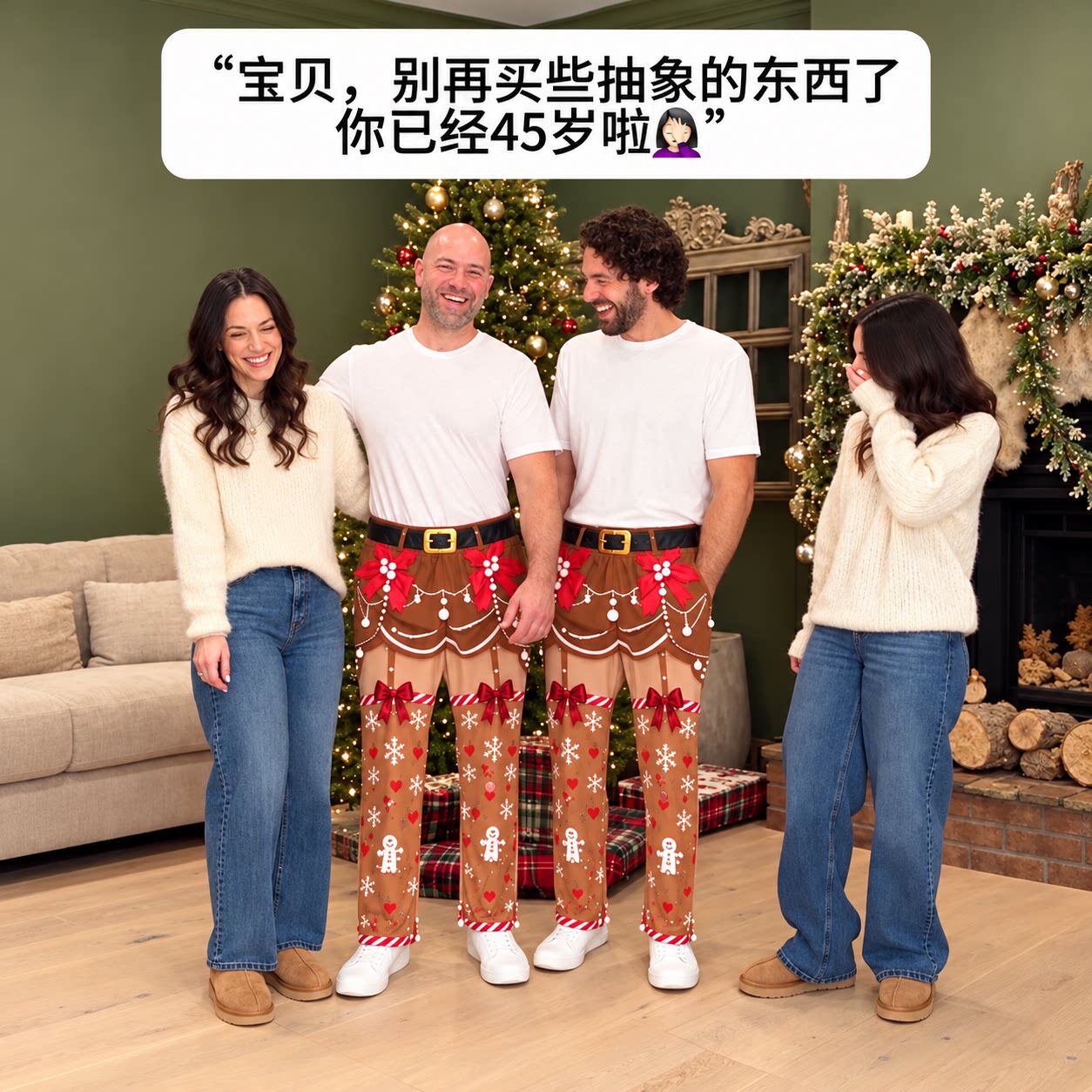 搞怪圣诞破洞长裤趣味露屁股圣诞印花裤子派对整蛊搞笑卡通休闲裤