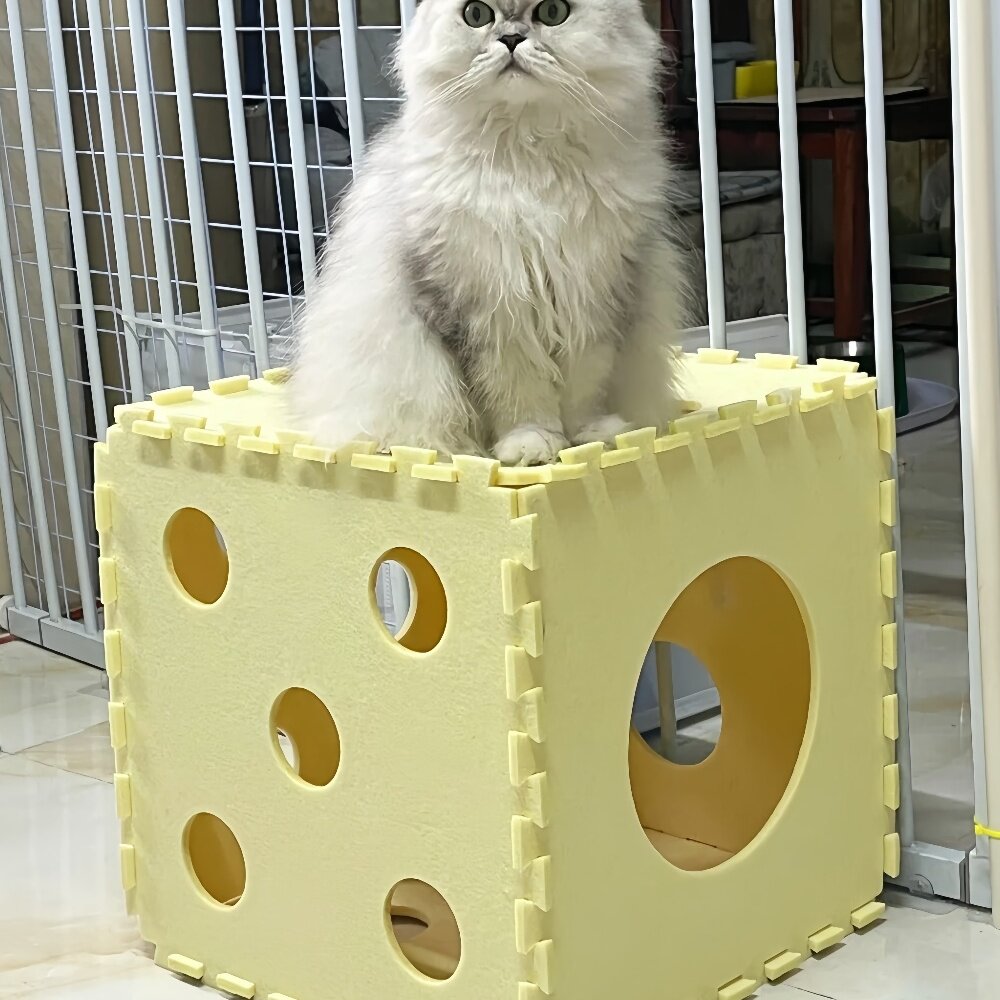 猫窝四季通用猫屋骰子毛毡猫窝半封闭宠物耐磨可拆洗折叠猫玩具