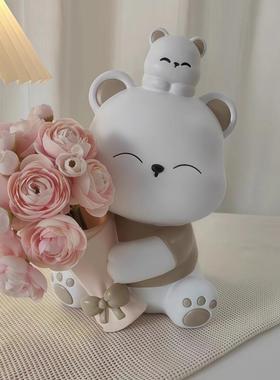 奶油风亲子熊捧花家居树