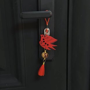 喜庆氛围装扮新春毛毡流苏小灯笼福禄双全小鸟挂件创意门把手挂饰