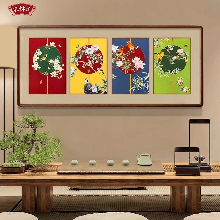 花鸟四连幅景泰蓝掐丝珐琅非遗手工材料包新中式客厅玄关挂画