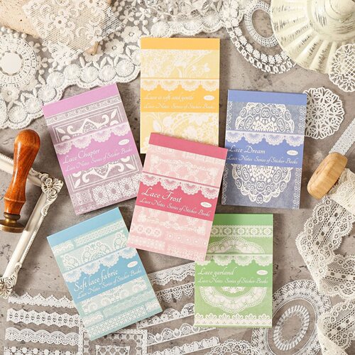蕾丝漫笺系列PET防水贴纸本30张入 蕾丝边框百搭手账装饰素材贴画