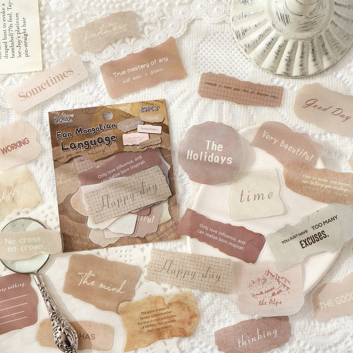 回忆语录系列PET防水贴纸包25张入 复古英文标签手账装饰素材贴画